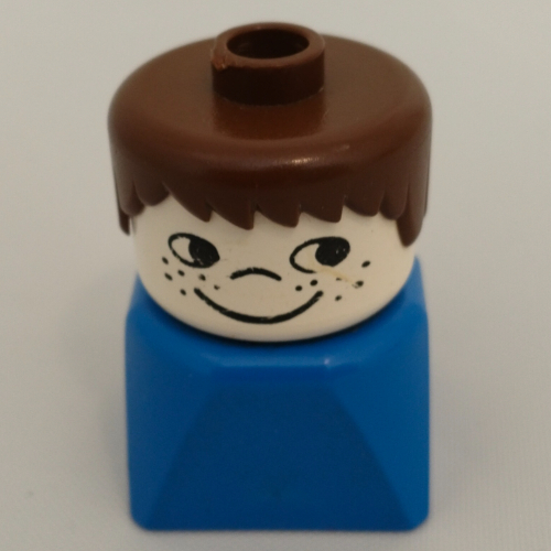 Duplo 2 x 2 x 2 Figure Brick Early, Short Spiky Hair Brown, Cheek Freckles Print