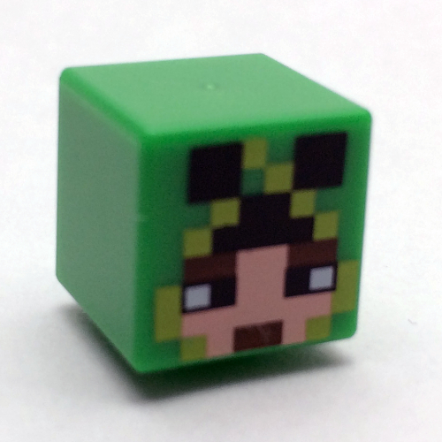Minifig Head Special, Cube with Minecraft Pixelated Hood with Creeper Eyes over Face