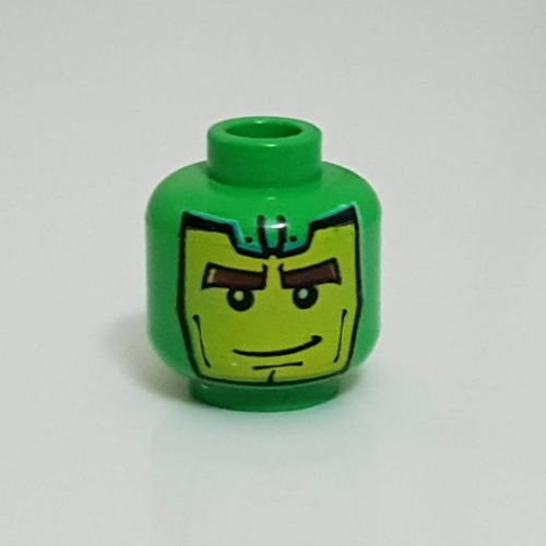 Minifig Head Green Goblin, Balaclava with Yellow Face, Lines on Back Print [Blocked Open Stud]