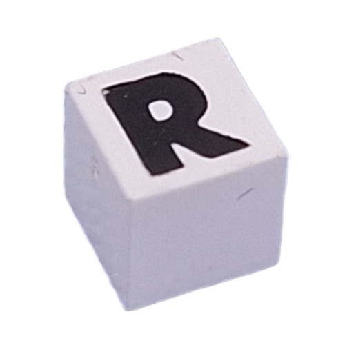 Modulex Tile 1 x 1 with Black 'R' print, Black Lining on Sides Only