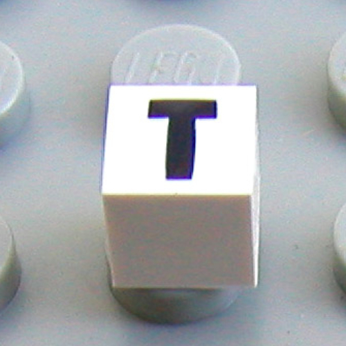 Modulex Tile 1 x 1 with T print - Black Lining on Top and Sides