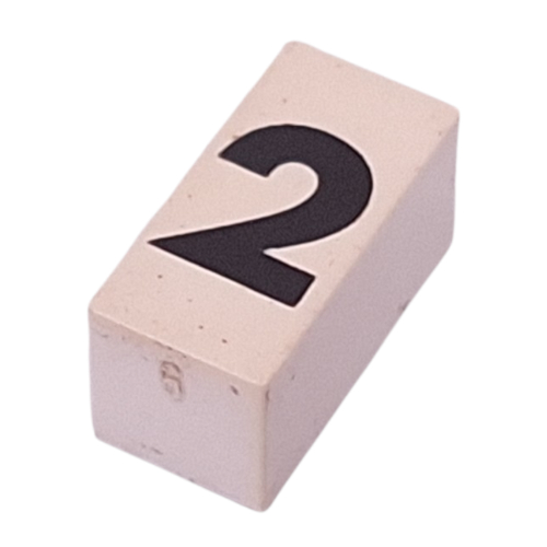 Modulex Tile 1 x 2 with Black '2' print, without Internal Supports