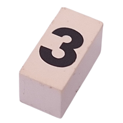 Modulex Tile 1 x 2 with Black '3' print, without Internal Supports