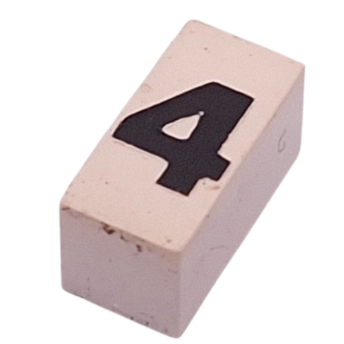 Modulex Tile 1 x 2 with Black '4' print, without Internal Supports