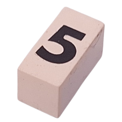 Modulex Tile 1 x 2 with Black '5' print, without Internal Supports