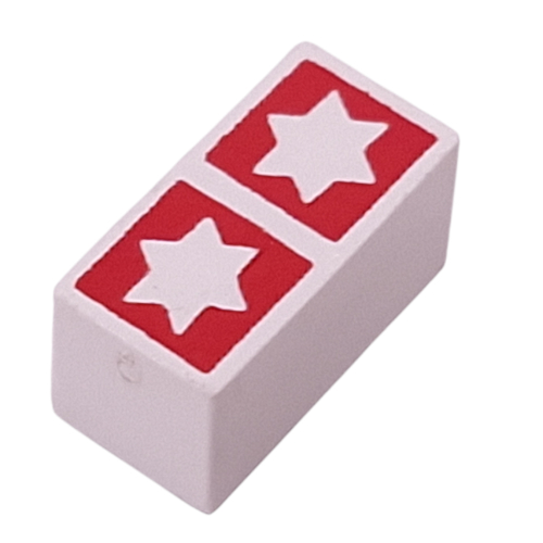 Modulex Tile 1 x 2 with Red Squares, White Stars print, without Internal Supports
