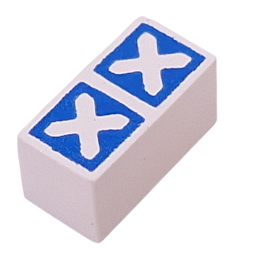 Modulex Tile 1 x 2 with Blue Squares, White Crosses print, without Internal Supports