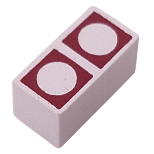 Modulex Tile 1 x 2 with Brown Squares, White Circles print, without Internal Supports