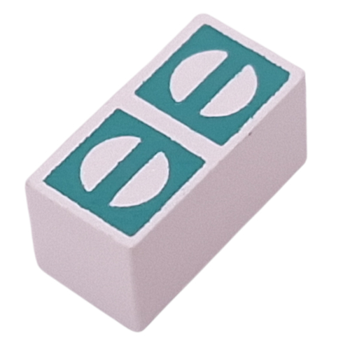 Modulex Tile 1 x 2 with Green Squares, White Circles, Line print, without Internal Supports