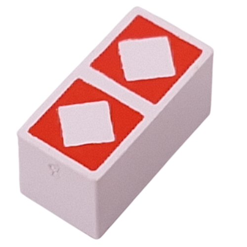 Modulex Tile 1 x 2 with Orange Squares, White Diamonds print, without Internal Supports
