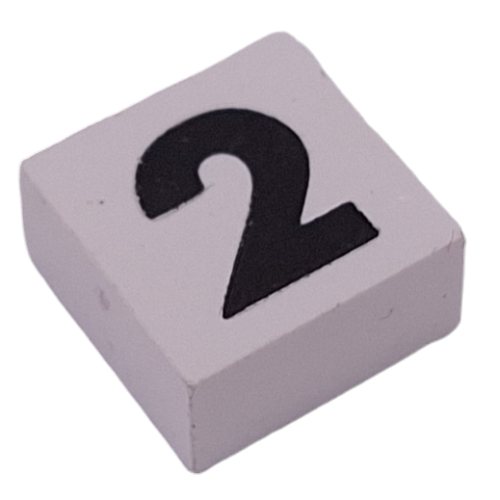 Modulex Tile 2 x 2 with Black '2' print, without Internal Supports