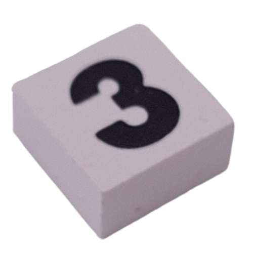 Modulex Tile 2 x 2 with Black '3' print, without Internal Supports