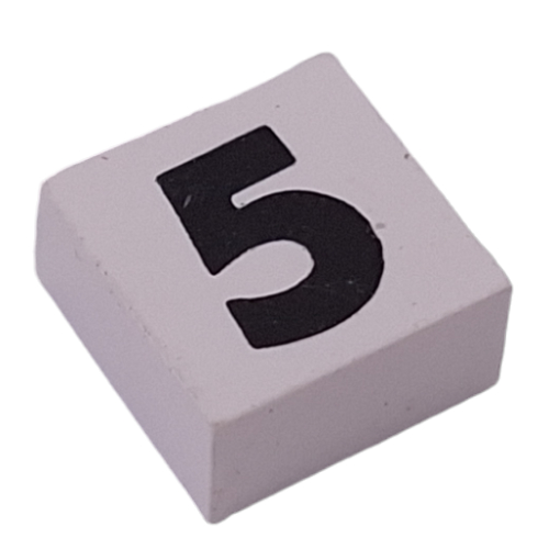 Modulex Tile 2 x 2 with Black '5' print, without Internal Supports