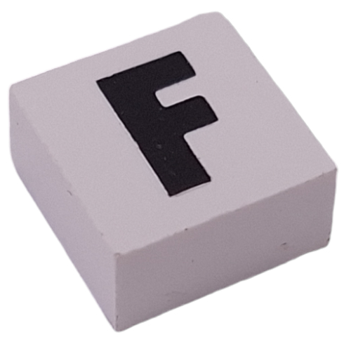 Modulex Tile 2 x 2 with Black 'F' print, without Internal Supports