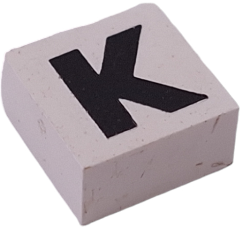 Modulex Tile 2 x 2 with Black 'K' print, without Internal Supports