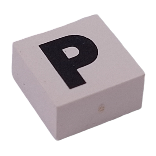 Modulex Tile 2 x 2 with Black 'P' print, without Internal Supports