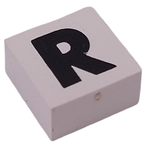 Modulex Tile 2 x 2 with Black 'R' print, without Internal Supports