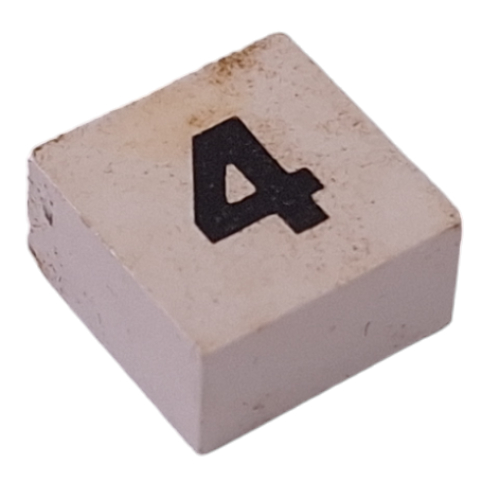 Modulex Tile 2 x 2 with Small Black '4' print, without Internal Supports