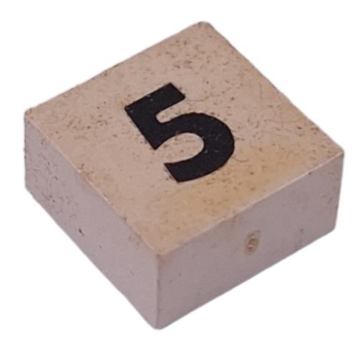 Modulex Tile 2 x 2 with Small Black '5' print, without Internal Supports