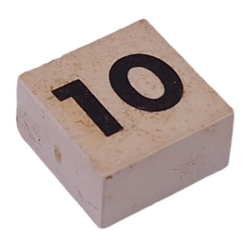 Modulex Tile 2 x 2 with Small Black '10' print, without Internal Supports