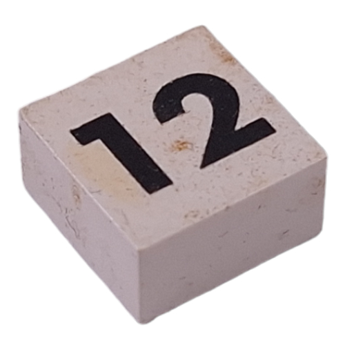 Modulex Tile 2 x 2 with Small Black '12' print, without Internal Supports