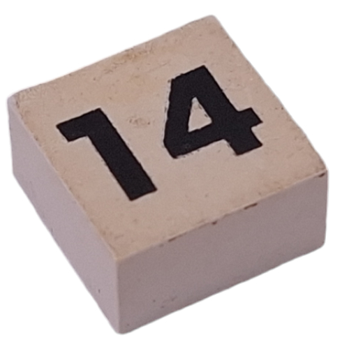 Modulex Tile 2 x 2 with Small Black '14' print, without Internal Supports