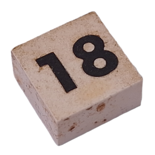 Modulex Tile 2 x 2 with Small Black '18' print, without Internal Supports