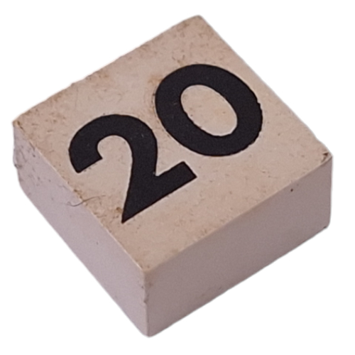 Modulex Tile 2 x 2 with Small Black '20' print, without Internal Supports