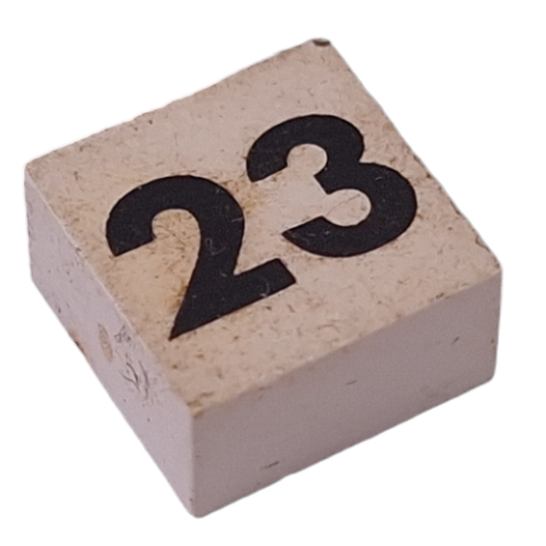 Modulex Tile 2 x 2 with Small Black '23' print, without Internal Supports