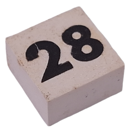 Modulex Tile 2 x 2 with Small Black '28' print, without Internal Supports