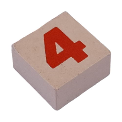 Modulex Tile 2 x 2 with Red '4' print, without Internal Supports