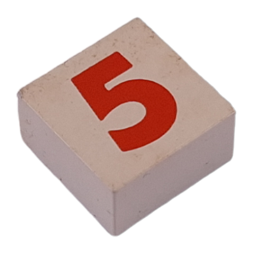 Modulex Tile 2 x 2 with Red '5' print, without Internal Supports