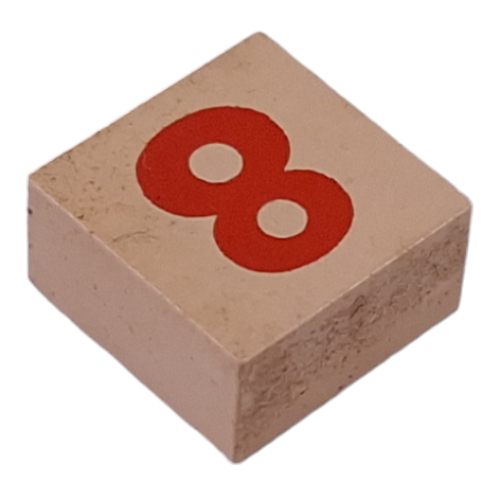 Modulex Tile 2 x 2 with Red '8' print, without Internal Supports