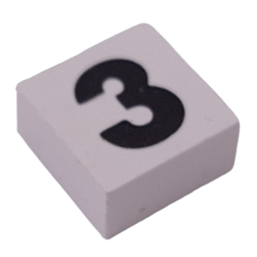 Modulex Tile 2 x 2 with Black '3' print, Internal Supports