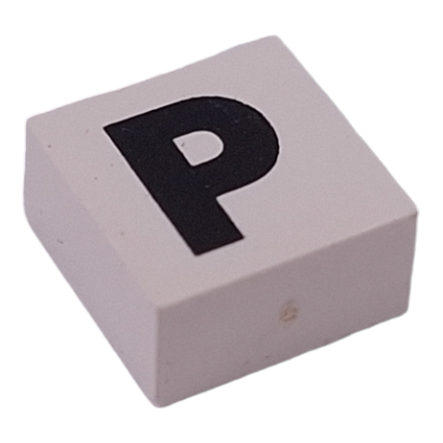 Modulex Tile 2 x 2 with Black 'P' print, Internal Supports