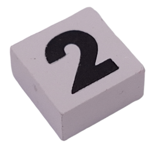 Modulex Tile 2 x 2 with Black '2' print, Black Internal Lining, White Dot