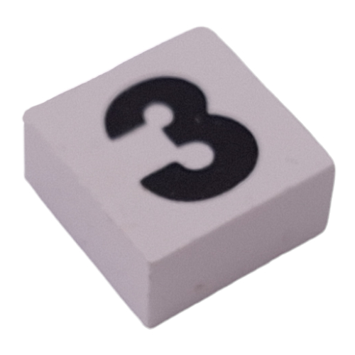 Modulex Tile 2 x 2 with Black '3' print, Black Internal Lining, White Dot