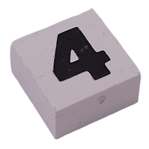 Modulex Tile 2 x 2 with Black '4' print, Black Internal Lining, White Dot