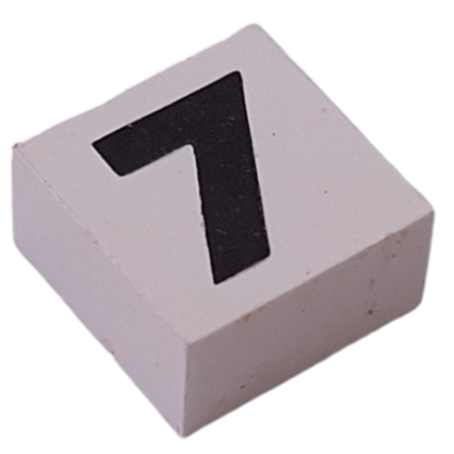 Modulex Tile 2 x 2 with Black '7' print, Black Internal Lining, White Dot