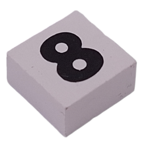 Modulex Tile 2 x 2 with Black '8' print, Black Internal Lining, White Dot