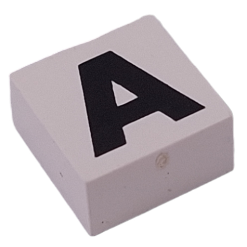 Modulex Tile 2 x 2 with Black 'A' print, Black Internal Lining, White Dot