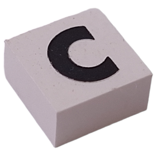 Modulex Tile 2 x 2 with Black 'C' print, Black Internal Lining, White Dot