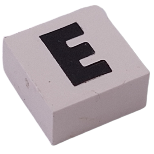 Modulex Tile 2 x 2 with Black 'E' print, Black Internal Lining, White Dot