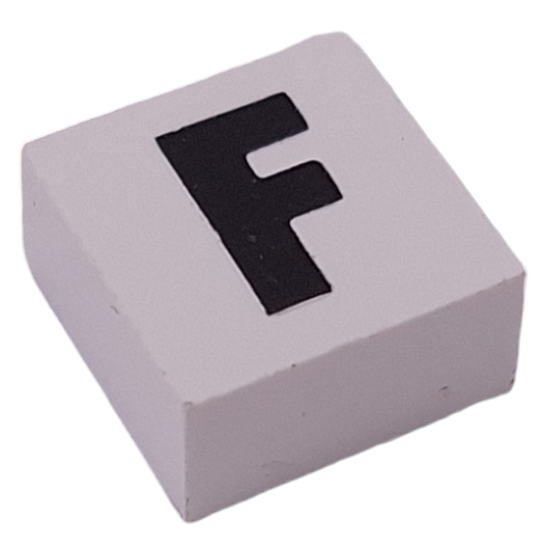 Modulex Tile 2 x 2 with Black 'F' print, Black Internal Lining, White Dot