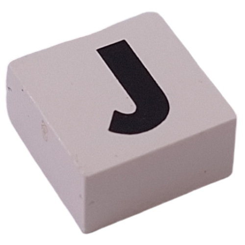 Modulex Tile 2 x 2 with Black 'J' print, Black Internal Lining, White Dot