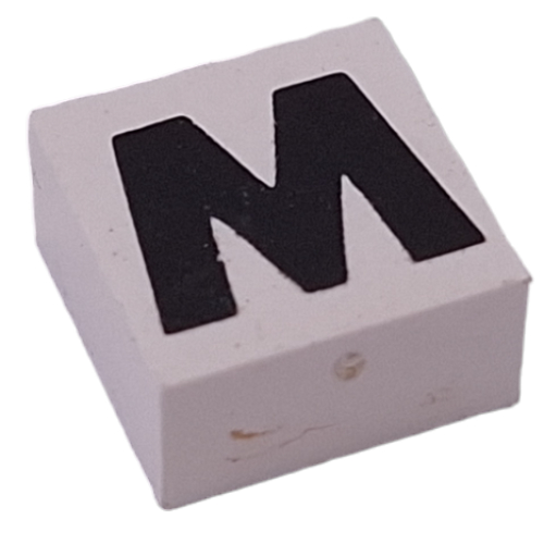 Modulex Tile 2 x 2 with Black 'M/W' print, Black Internal Lining, White Dot