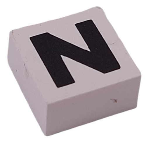 Modulex Tile 2 x 2 with Black 'N' print, Black Internal Lining, White Dot