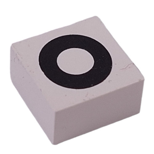 Modulex Tile 2 x 2 with Black 'O' print, Black Internal Lining, White Dot