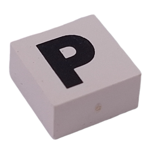 Modulex Tile 2 x 2 with Black 'P' print, Black Internal Lining, White Dot