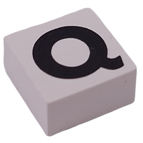 Modulex Tile 2 x 2 with Black 'Q' print, Black Internal Lining, White Dot